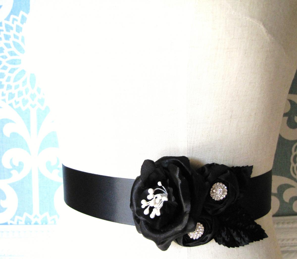 Handmade Rhinestone Wedding Bridal Sash Belt In Black Off White And Pure White - Bridesmaids Sash